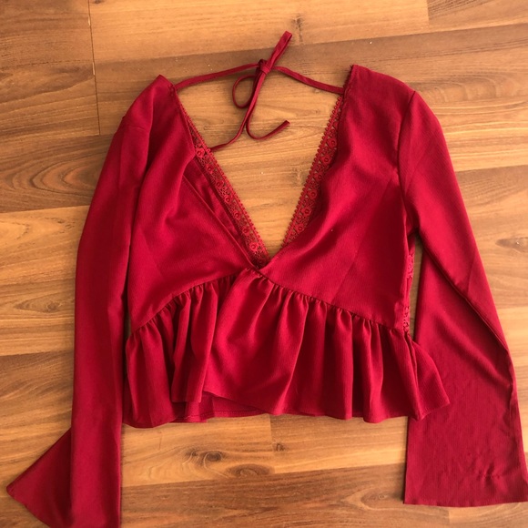 Deep Red Ruffle Hem Blouse - Picture 3 of 4